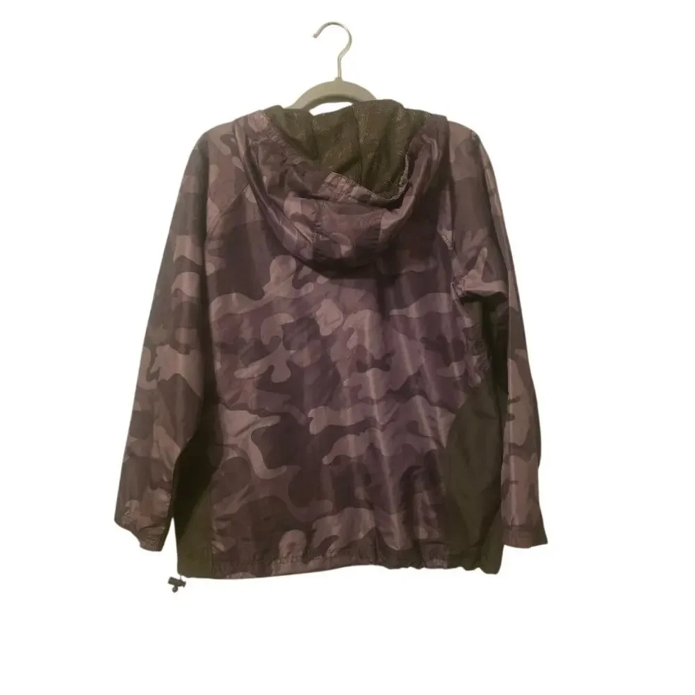 Old Navy Boys XL Green Camo Hooded Windbreaker Jacket Y2K Fall 2007